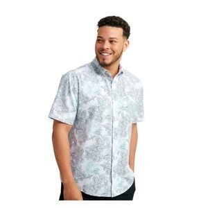 Huk Mens Kona XXXL Short Sleeve Button Up Shirt Floral Fish Print White Gray